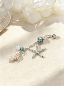 1件海星系列肚脐环，带贝壳，适合日常佩戴和海滩度假 - 彩色 - 查看 2