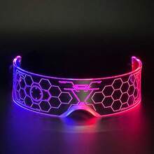 1 Pair Cyberpunk Style LED Luminous Glasses - 7 Color Modes, Hexagonal Lenses, Glowing Party Goggles Suitable For Cosplay, Dance Performance And Holiday Events, Costume Accessories. Futuristic Appearance Glasses For Ladies, Suitable For Night Out, Music Bar, KTV, Birthday Party - Flat Top Design, Integrated Luminous Lenses, Party Decorations, Group Photography, Party Props. - Multicolor - View 16