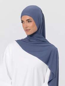 1 pieza Hiyab instantáneo hecho de tela suave, transpirable y anti-pelusas. Hiyab con lazo. Adecuado para uso durante todo el año y uso diario por musulmanes. - Azul lavado - Ver 4