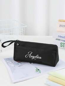 1pc Personalized Name Multi-Functional Stationery Box, Macaron Color Minimalist Style Student Pencil Case. Large Capacity High-Quality Cute Storage Pouch, Suitable As Pen Bag Or Student Supplies With Minimalist Elegant Vibe - Multicolor - View 5