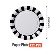 25件套黑白条纹一次性餐盘、餐巾纸、杯子 - 一次性派对用品套装，适用于生日、婚礼、主题派对、家庭野餐 - 彩色 - 查看 10