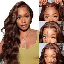 Wear And Go Glueless Wigs Human Blended Hair Pre Plucked Pre Cut 5*5 13*4 13*6 HD Lace Closure Wigs Human Frontal Hair For Women Pre Bleached Knots 200% Density Body Wave 4# Chocolate Dark Brown Wig - Brown - View 5