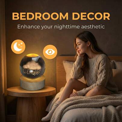 Christmas / Valentine's Day / Mother's Day 6cm Maneki-Neko Colorful Crystal Ball Night Light 7-Color Ambient Lamp Maneki-Neko 3D Engraving Mini Decor For Bedroom & Study Bestselling Festival Gift Gift For Girls, Girlfriends & Moms Home Decor Night Light