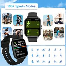 SIMSONLAB 1.83英寸高清屏幕多功能无线通话、信息提醒、音乐播放器、语音助手、天气预报智能手表，男女通用必备 - 彩色 - 查看 2