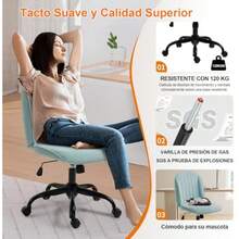 HOMEMAKE FURNITURE Silla de Oficina Ergonómica Silla Tapizada para Oficina en el Hogar con Respaldo Alto Silla de Trabajo Giratoria Ajustable de Sarga Brazos para Sala de Estar Maquillaje Estudio - Verde - Ver 5