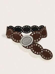 1pc Western Cowgirl Boho Style Women's Belt, Paired With Antique Bronze Metal Leather Belt, Suitable For Autumn, Winter, Spring, Jeans, Halloween, Skirts, Maxi Dresses, Parties, Galas, Outfits - Brown - View 18