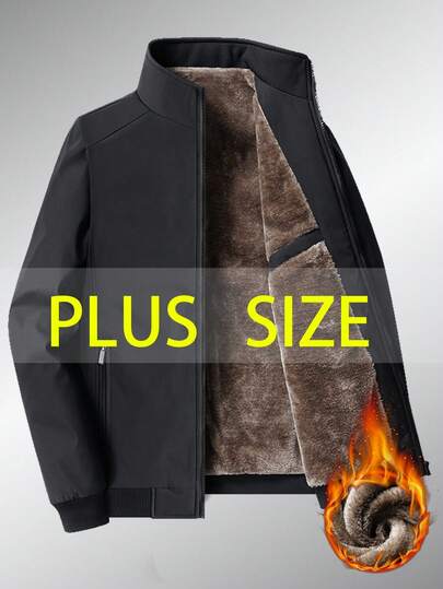 冬季大码男士休闲户外拉链保暖内衬加厚保暖夹克，适合秋冬户外