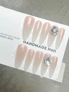 10Pcs Nude Pink Gradient Press On Nails, Stiletto Fake Nails With Diamond, Sweet Luxury Style, Budget-Friendly, Perfect For Daily & Party Looks, Easy To Use - Multicolor - View 3