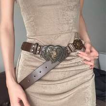Cinturón retro estilo Y2K en color marrón, cinturón de cuero con diseño de corazón lindo y elegante, diseño único para mujer - Multicolor - Ver 5