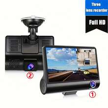 ONEEKA Grabadora de conducción de automóviles de alta definición con múltiples lentes, imagen de marcha atrás de gran angular de 1080P de alta definición del automóvil frente al automóvil, DVR de video oculto de tres lentes con visión nocturna de 1080P de alta definición - negro - Ver 3