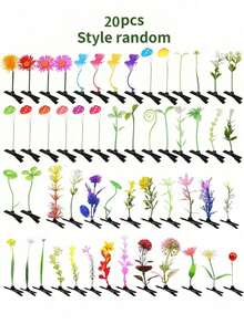 20个/10个随机混搭仿真植物蝴蝶发夹套装，可爱草菇花朵发夹，适合女性和女孩 - 非常适合上学、家庭聚会、圣诞节和复活节礼物，爪夹、发夹、发卡、发卡、发饰 - 彩色 - 查看 10