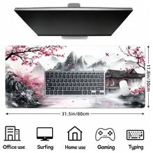 粉色樱花游戏鼠标垫 XL 樱花塔山景观加长型桌面垫 大号鼠标垫 橡胶底座 缝边长款桌面垫 电脑游戏玩家专用 - 彩色 - 查看 10