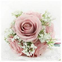 Artificial Roses Babys Breath Flowers Bouquet Bridal Bridesmaid Faux Rose Bouquet, Silk Gypsophila Fake Flowers Wedding DIY Home Table Vase Decoration Faux - Multicolor - View 2