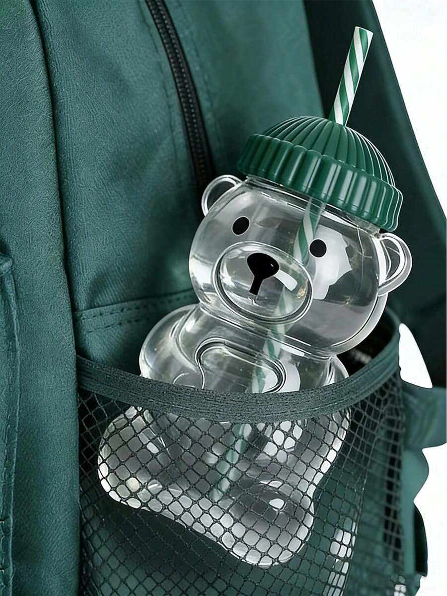 Cute Bear Straw Cup With Lid & Straw | Plastic, Reusable, Honeybear Cup, Cute Mugs Bears Sippy Cups, Ideal For Hot And Cold Drinks, Coffee, Wine, Juice, Smoothies, Boba, Birthday Gift, High Aesthetic Value, Party Drinkware, Valentine'S Day, New Year Gift, Exquisite Creative Gift, Ramadan Gift (Candy Cane Stripes) - Multicolor - View 1