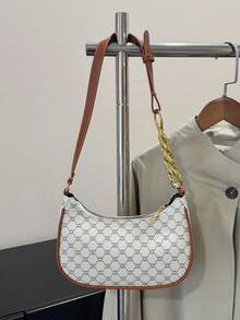 Korean Retro Crescent Moon Shaped Bag, Fashionable Casual Printed Shoulder Bag, Underarm Bag - Multicolor - View 13