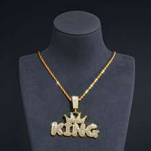 1pc Bling Rhinestone Crown "KING" Letter Necklace, Suitable For Men And Women, Everyday And Occasions - Yellow Gold - View 3