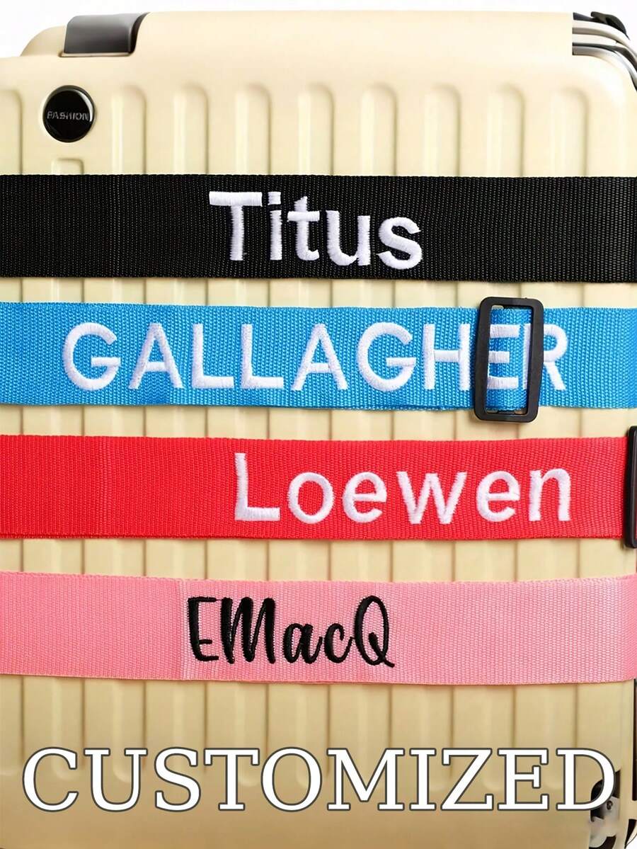 Personalized Luggage Strap, Customized Hook And Loop Luggage Strap, Customized Name Luggage Strap, Nylon Customized Embroidered Name Luggage Strap, Luggage Identifier, Luggage Strap, Luggage Belt, Luggage Bag Fabric, Gift For Her, Valentine's Day Gift, Ideal Gift For Him On Valentine's Day - Multicolor - View 1