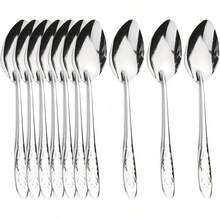 10-Piece Stainless Steel Spoons Set,Tea Spoon,Silver Long Handle Dessert Watermelon Scoops,Tablespoon,Ice Cream Spoons For Home,Kitchen Or Restaurant Coffee Spoons,Household, Hotel, Wedding And Party,Kitchen Essentials Home Dishes Set - 銀色 - 查看 4