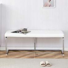 White Leather Bench With Chrome Frame – Modern 130cm Bench For Dining Room, Hallway And Living Room - White - View 1