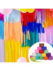 6 bucăți de panglici crep vibrante în diverse culori, fiecare cu o lungime de 10 metri - perfecte pentru petreceri curcubeu, decorațiuni festive, zile de naștere, nunți, Crăciun, Halloween, Ziua Recunoștinței și cadouri de Paște, precum și sărbători de Anul Nou - Multicolor - Vizualizare 7