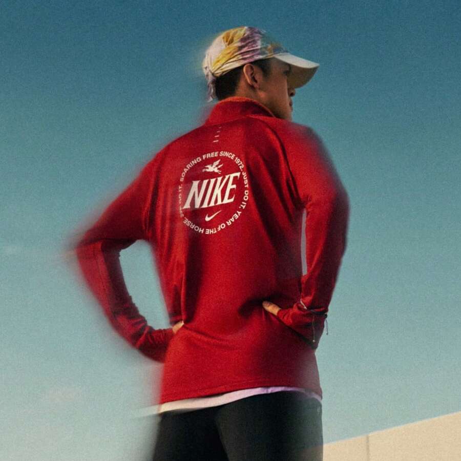 Nike Men's AS M NK DF STRIDE CNY HZ TOP G POLO Knit Collared Long Sleeve Shirt TIQ3818-613 - Red - View 1