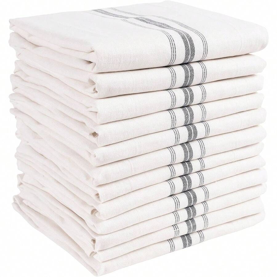 KAF Home Classic Farmhouse Stripe Kitchen Towels | Set of 12, 15" x 25", 100% Pure Cotton Dish Towels | Perfect Bar Towel Dish Cloths for Cooking, Cleaning, and Dining (Charcoal) - Gris - Ver 1