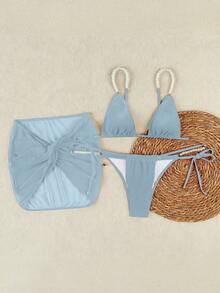Bộ bikini gợi cảm màu xanh nhạt đính hạt cườm, dây đeo và họa tiết hoa, kiểu dáng nghỉ hè 2026, thích hợp cho bãi biển, kỳ nghỉ hè, tiệc sinh nhật, tập thể dục, mặc hàng ngày và ngoài trời thanh lịch. - Màu xanh nhạt - Xem 3