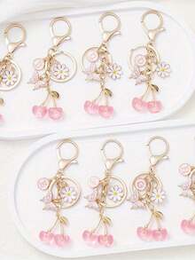 1pc Pink Cherry Blossom & Butterfly Keychain With A-Z Alphabet Letters, Flower & Butterfly Charms, Round Ring Clasp For Women's Bag/Purse/Car Keys - Birthday/Christmas/Anniversary Gift (Ized Initial Key Ring) - Multicolor - View 10