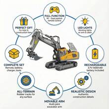 LUMIARTISAN 11 Channel RC Excavator | 1:24 Scale Realistic Construction Toy With Lights & Sounds | Rechargeable STEM Gift For Kids - Hot - 查看 7