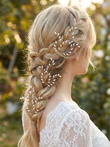 3pcs Pearl Decor Branch Design Hair Clips, Elegant Gold Bridal Wedding Hair Accessories - Gold - View 2