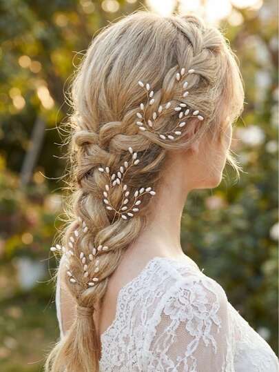 3pcs Pearl Decor Branch Design Hair Clips, Elegant Gold Bridal Wedding Hair Accessories