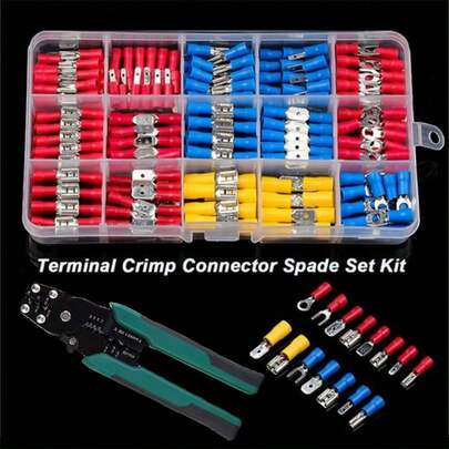 Electrical Crimping Fork Terminal Kit, Various Cable Connectors Set With Insulated Ring Fork Crimp Terminals, Suitable For Automotive And Marine Wiring, RV Round Non-Insulated Crimp Terminals, Wire O-Type Lugs, Pre-Insulated Copper Eyelets