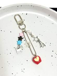 1个异想天开的小猫五角星手工串珠吊坠，可爱动物手机挂绳，耳机盒吊坠 - 彩色 - 查看 4