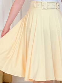 Midi Skirt With Belt, Flared, For Evangelical Women. - 淺黃色 - 查看 5