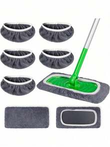 3 Reusable Mop Pads: Washable, Highly Absorbent, Suitable For Both Dry And Wet Cleaning, Green Polyester Fiber With White Edge Circular Design, Compatible With Most Flat Mops, No Mop Head Included, Efficient Floor Care Tool, Meticulous Surface Treatment, Highly Absorbent Material - Grey - View 9