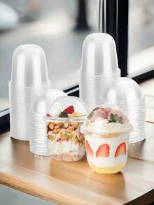 250ml/360ml/500ml, Disposable U-Shaped Cake Cups, Summer Transparent Plastic Dessert Cups, With Lids, Multi-Purpose, Can Be Used To Hold Yogurt, Pudding, Ice Cream, Fruit, And Is Also Suitable For Cakes, Mousses, Milkshakes, Yogurt, Ice Cream, Fruit, Cakes, And Is Suitable For All Kinds Of Parties And Back-To-School Catering. - Transparent - View 2