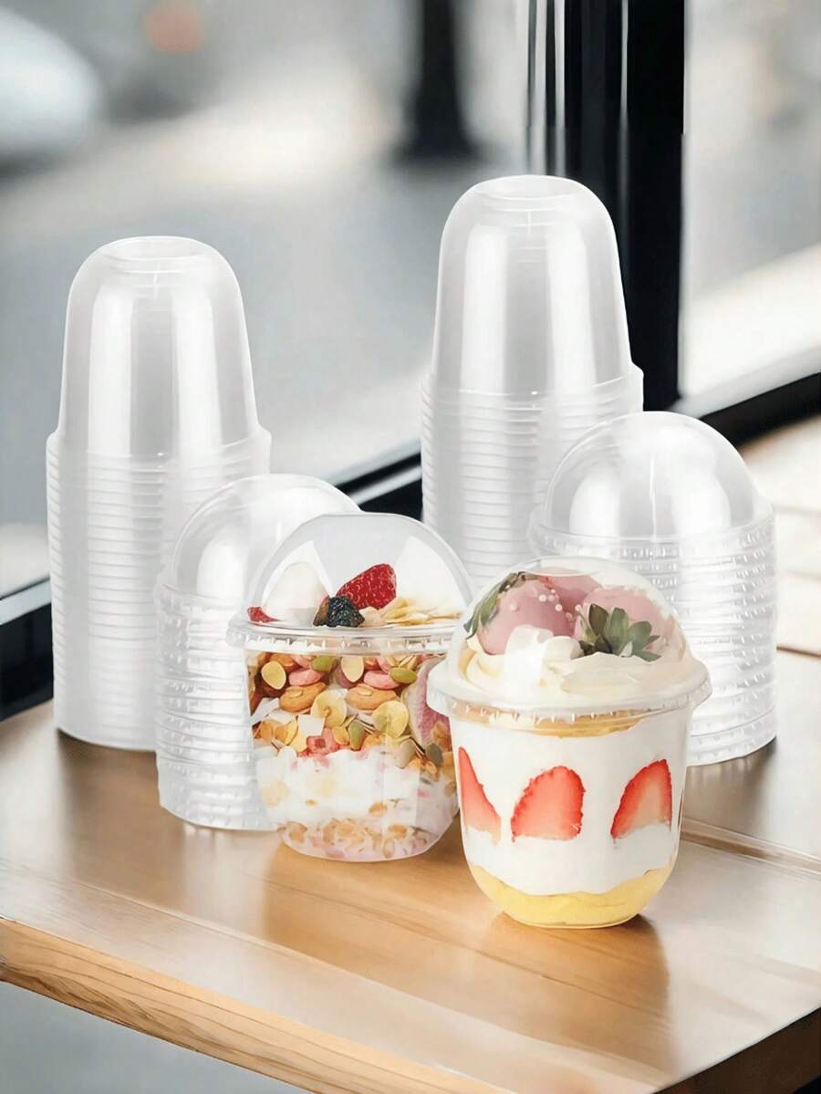 250ml/360ml/500ml, Disposable U-Shaped Cake Cups, Summer Transparent Plastic Dessert Cups, With Lids, Multi-Purpose, Can Be Used To Hold Yogurt, Pudding, Ice Cream, Fruit, And Is Also Suitable For Cakes, Mousses, Milkshakes, Yogurt, Ice Cream, Fruit, Cakes, And Is Suitable For All Kinds Of Parties And Back-To-School Catering.