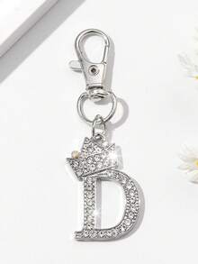 1pc Unisex New Alloy Rhinestone Letter Keychain, Creative Personalized Shiny Letter Accessory, Fashion Bag/Car Key Chain, Holiday/Birthday Gift - Silver - View 19
