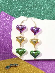 一对狂欢节手工亚克力心形串珠UV电镀彩色球形耳环，适合女性女孩佩戴，可作为珠宝礼物。 - 彩色 - 查看 2