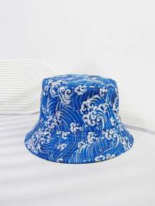 1pc Men's Wave Print Sun Protection Bucket Hat, Lightweight UV Protection Bucket Hat For Summer Beach Streetwear - 1Pc - View 5