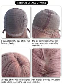 alicegarden 1 Synthetic Heat-Resistant Straight Wig, Pink Wig With Bangs, 22 Feet Long, Fully Woven Daily Natural And Realistic Wig - Watermelon Pink - View 9