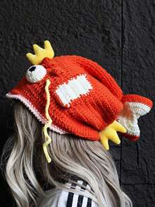 1pc Women's Handmade Crochet Cute Clownfish Beanie Hat, Warm Knitted Cartoon Small Goldfish Cap Autumn/Winter - quả cam - Xem 6