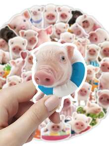 50张可爱粉色小猪涂鸦贴纸，可爱趣味风格，防水，适用于摩托车头盔、汽车、礼品盒、信封、涂鸦贴纸、吉他、笔记本电脑、行李箱、DIY手工、头盔贴纸、游戏贴纸、贴纸簿、游戏、日记贴纸、自行车贴纸、游戏玩家生日派对、游戏派对、办公室装饰 - 小粉豬 - 查看 5