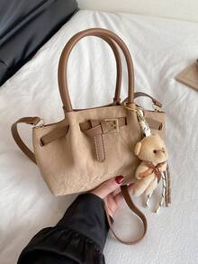 复古撞色手提包，时尚单肩包，独特个性化斜挎包，带吊坠，适合购物、装钱包，适合年轻女性、大学生、新手、白领人士。是办公室、大学、工作、商务、通勤、户外活动、旅行和野餐的理想之选。 - 彩色 - 查看 13