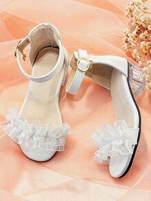1 đôi sandal cao gót thời trang cho trẻ em, sandal cao gót thanh lịch cho bé gái với viền ren, thiết kế khóa điều chỉnh, phù hợp cho đi chơi hàng ngày, dự tiệc cưới, du lịch mùa hè. - trắng - Xem 7