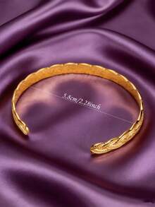 MONALLY 18K Gold Stainless Steel Bohemian Style Elegant Braided Bangle Bracelet, Adjustable Open Cuff, Vintage Braided Bracelet, Fashion Minimalist Gold Bracelet For Women, Perfect Daily Wear Gift - Bracelet - View 4