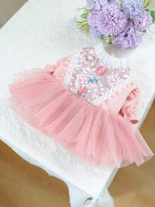 1件宠物服装，小型犬猫服装，适合幼犬、贵宾犬、泰迪犬等，休闲时尚可爱浪漫连衣裙系列，心形亮片婚纱 - 彩色 - 查看 4