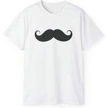 Mustache Graphic T Shirt - Funny Retro Adult Tee - Curled Handlebar Moustache Shirt For Men Or Women - 白色 - 查看 1