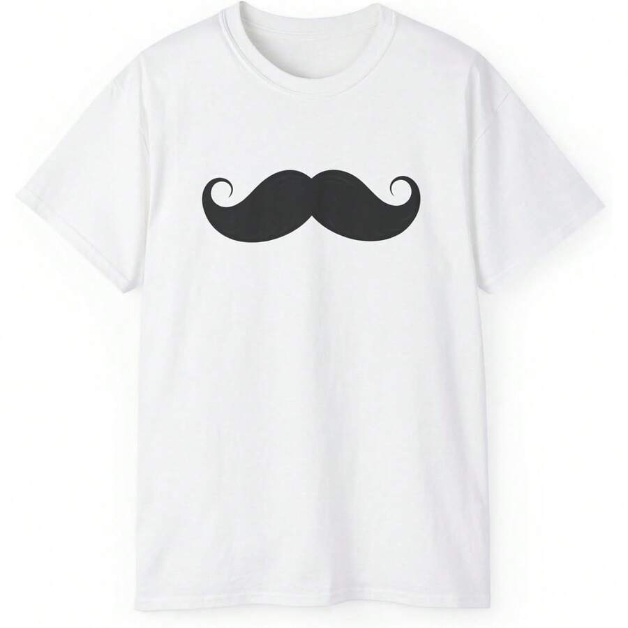Mustache Graphic T Shirt - Funny Retro Adult Tee - Curled Handlebar Moustache Shirt For Men Or Women - 白色 - 查看 1