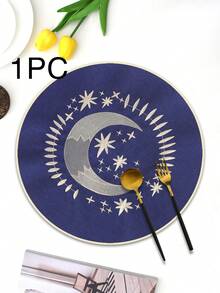 1/2/4件装刺绣布艺节日餐垫，适合婚礼宴会餐桌装饰，简约优雅的欧式风格布艺桌布，星月图案餐垫 - 彩色 - 查看 20